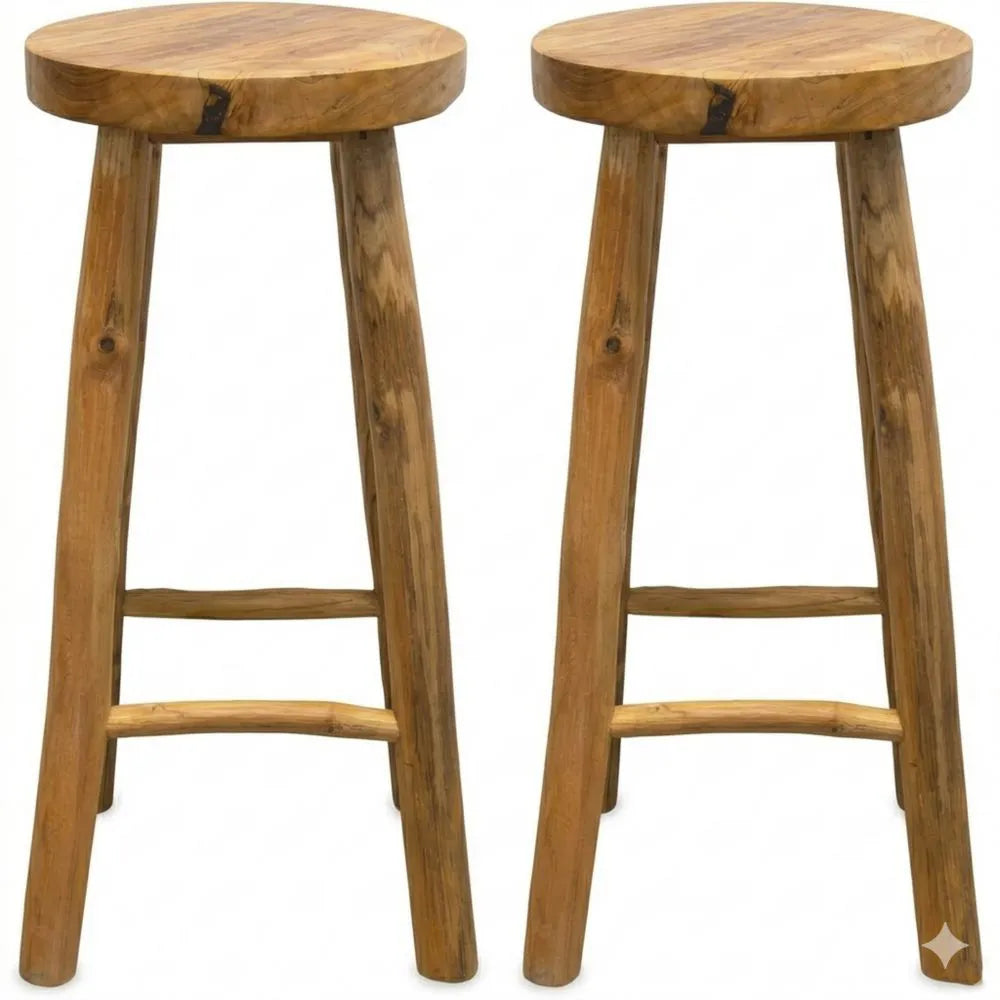Barhocker aus Teakholz, geölt, 72 cm, bis 120 kg belastbar, 2er Set, Landhausstil