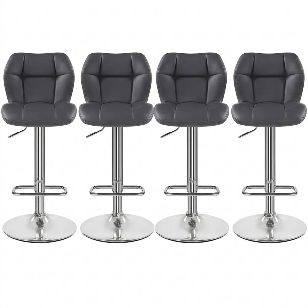 Höhenverstellbare 360° drehbare Barhocker mit Rückenlehne und Fußstütze, Sitzhöhe 62,5 cm bis 84,5 cm, Grau