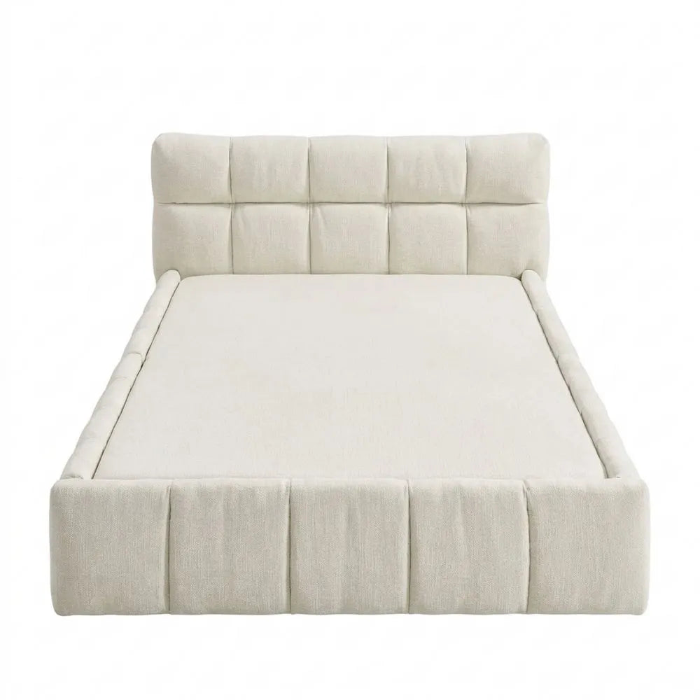 Elegantes Einzelbett 90x200cm aus Eukalyptusholz mit Chenille-Bezug
