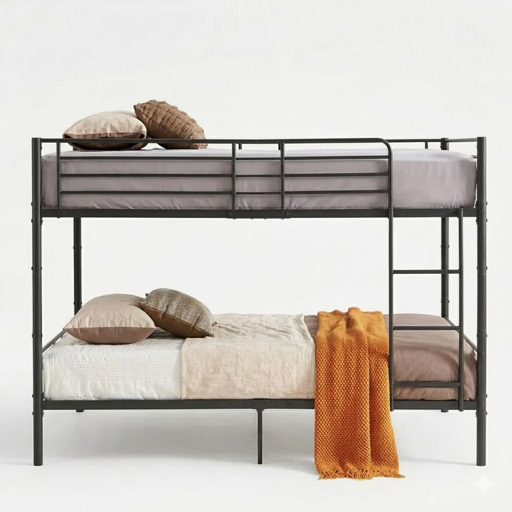 Robustes Metall-Etagenbett mit Stauraum und Treppe, 140x200 cm, Schwarz