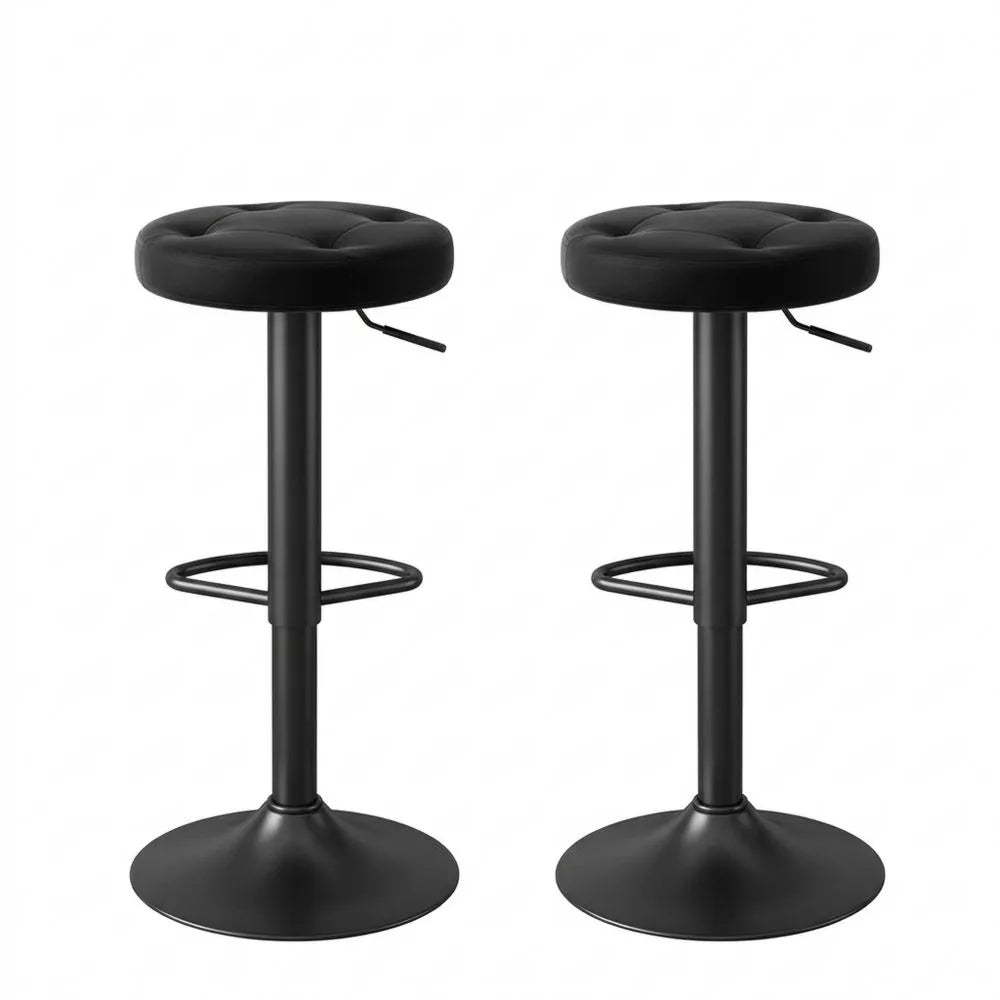 Höhenverstellbare Barhocker im 2er Set mit drehbarem Sitz, Metallgestell und Fußstütze, Schwarz