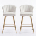 Eleganter Samt-Barhocker im 2er-Set mit Metallbeinen, Beige