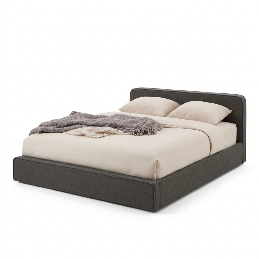 Gepolstertes Doppelbett 140x200 cm in Dunkelgrau mit Lattenrost und Holzgestell