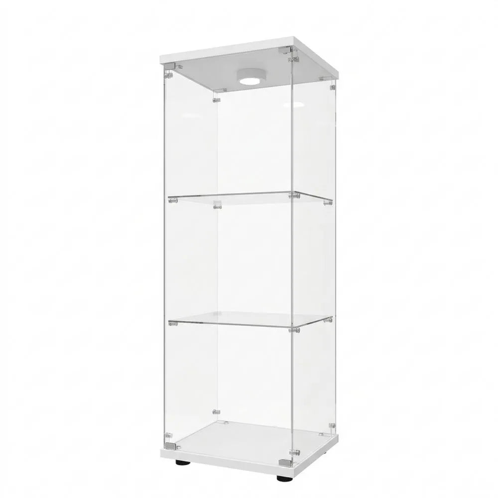 Transparente Glasvitrine mit LED und Schloss, 3 Einlegeböden, ideal für Wohn- und Schlafzimmer