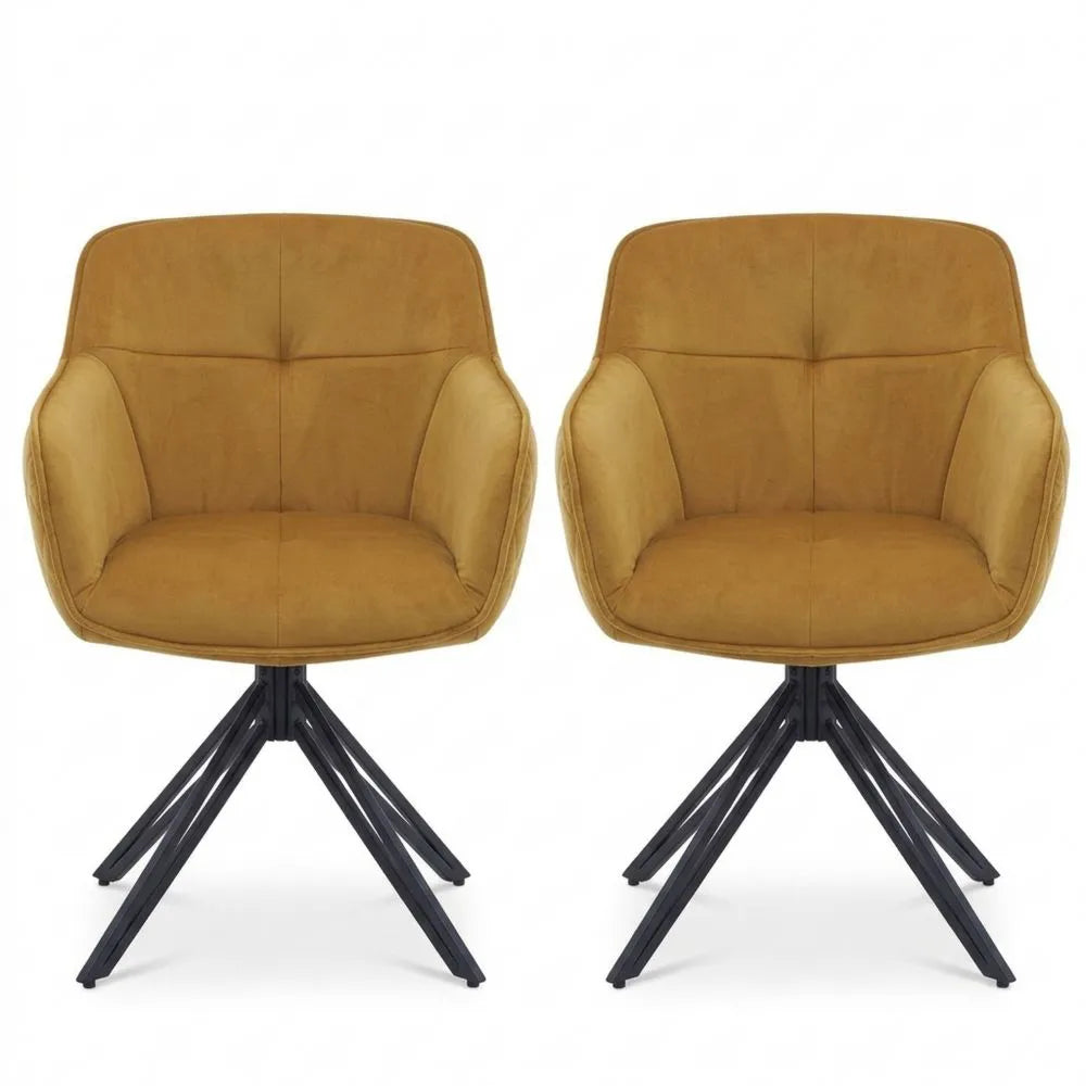 Set aus 2 bequemen Samtstühlen mit Metallgestell in Schwarz und Gold, ideal für Esszimmer und Wohnzimmer, Maße: 59 x 82 x 62 cm
