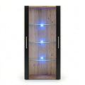 Moderne Glasvitrine mit LED-Beleuchtung, Schwarz/Wotan, 3 Regalböden