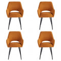 Set aus 4 modernen Velours-Esszimmerstühlen mit Armlehnen und Rückenlehne, schwarze Metallbeine, komfortabel für Esszimmer, Wohnzimmer und Küche, einfache Montage, orange