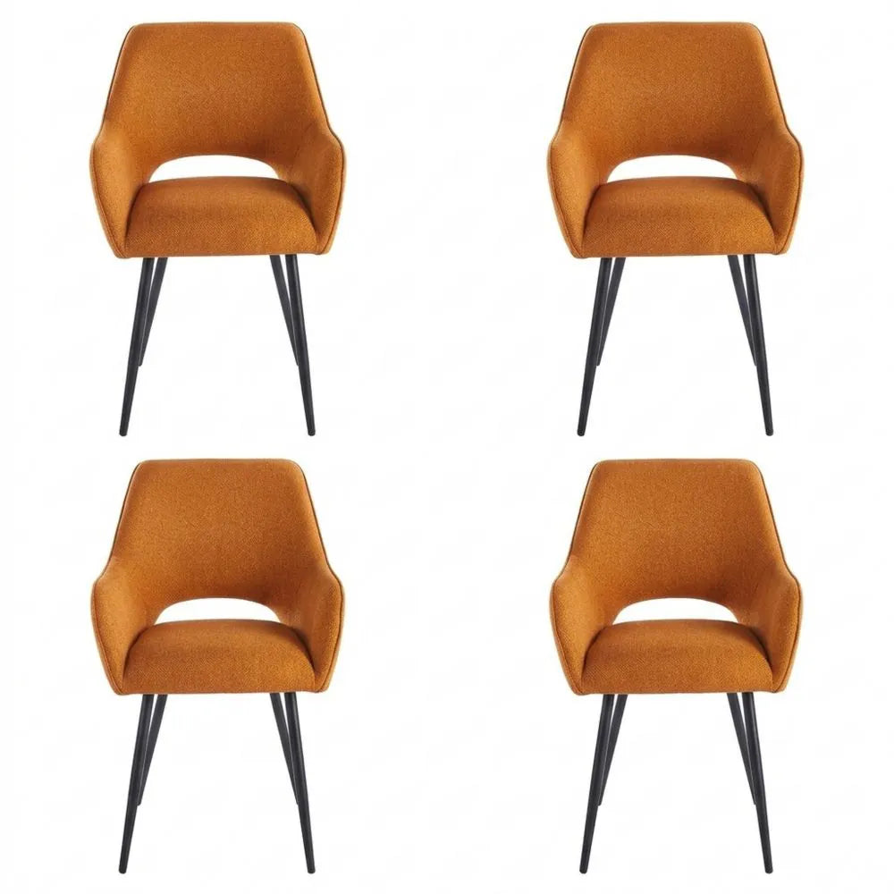 Set aus 4 modernen Velours-Esszimmerstühlen mit Armlehnen und Rückenlehne, schwarze Metallbeine, komfortabel für Esszimmer, Wohnzimmer und Küche, einfache Montage, orange