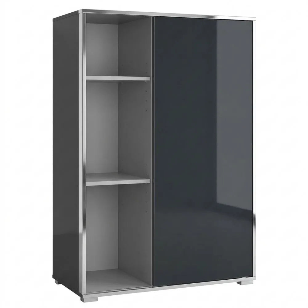 Moderne Vitrine mit Glasböden und Fächern, Anthrazit/Schwarz