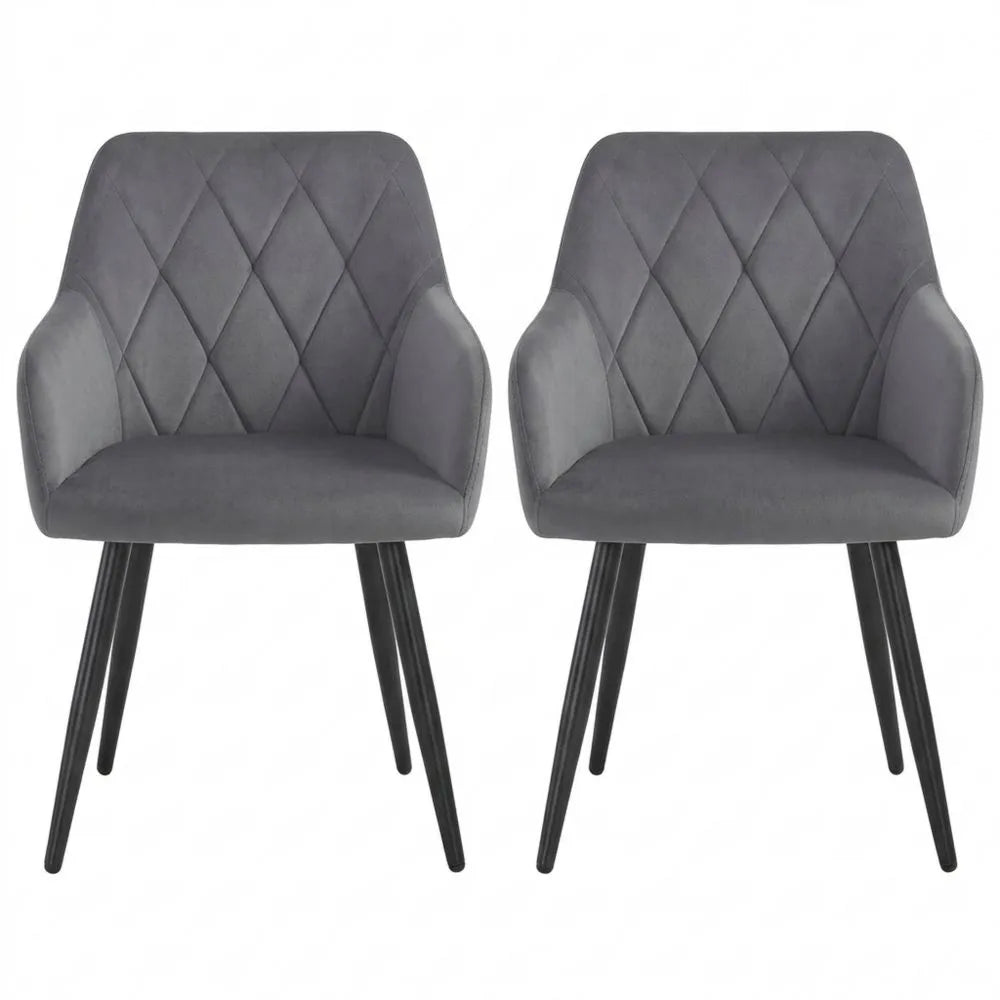Polsterstühle mit Armlehne im 2er-Set für Esszimmer und Wohnzimmer, Samtbezug, Metallbeine, Dunkelgrau