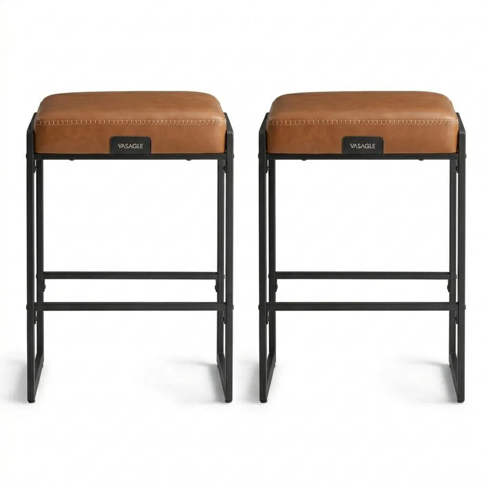 Barhocker Set aus Kunstleder, Nahtdesign, Mid-Century-Stil, 66 cm, für Hausbar & Esszimmer, karamellbraun